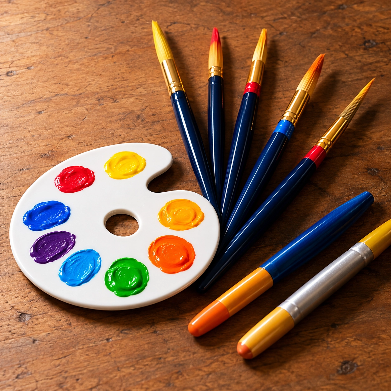 Paint palette and brushes for art therapy