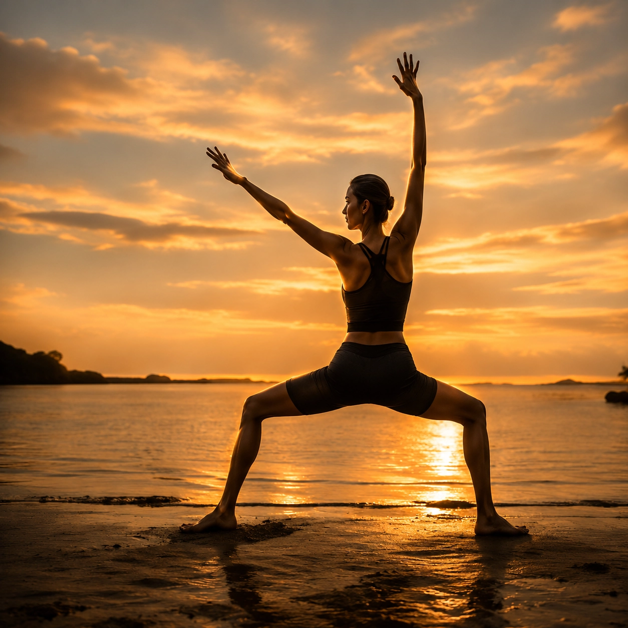 Yoga practice at sunset